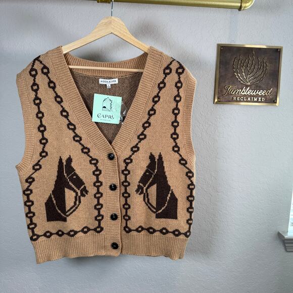Women's Capri Cotton Blend Horse Equestrian Sweater Vest Size Large NEW - Picture 2 of 10